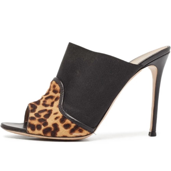 Gianvito Rossi 110mm Alise Leopard Print Black Stiletto Mules Open Peep Toe 40 - Picture 2 of 13